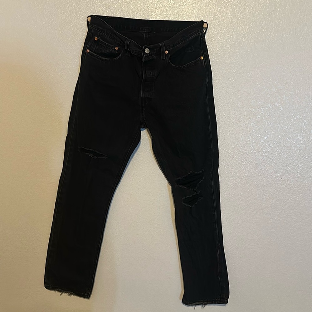 Black high rise bootcut Levi Jeans 501